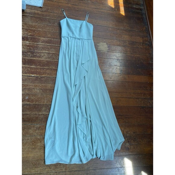 New David’s Bridal Dusty Sage Green Bridesmaids Dress Spaghetti Strap Cascade 2 - Picture 2 of 8